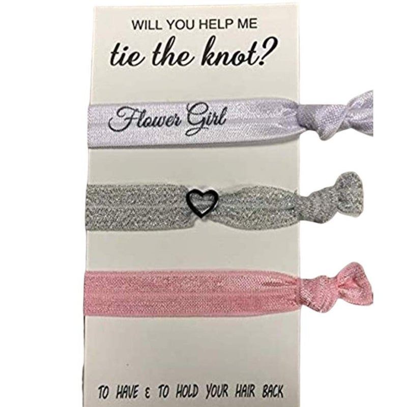 Infinity Collection Flower Girl Hair Ties PinkSilver  Will You Help Me Tie The Knot Elastic Hair Holders to Have  To Hold Your Hair Back for Weddings 3pcs